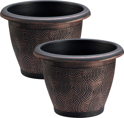 

Citigardener Set of 2 Medium Bronze Royal Pattern Garden Pots (Diameter 30cm x Height 21cm) Plant Container(Plastic, External Height - Planter 1 - 21 cm), Brown
