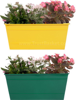 TrustBasket Set of 2 - Rectangular Railing Planter - Yellow and Green (12 Inch) Plant Container Set(Pack of 2, Metal)