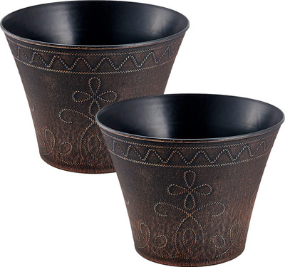 

Citigardener Set of 2 Medium Bronze Floral Pattern Garden Pots (Diameter 30cm x Height 23cm) Plant Container(Plastic, External Height - Planter 1 - 23 cm), Brown