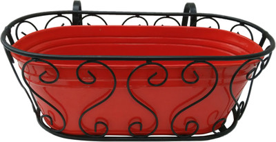 

Green Gardenia Garden Plant Container(Metal, External Height - 14 cm), Red