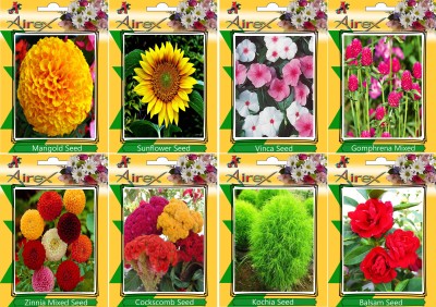 Airex Marigold,Sunflower,Vinca,Gomphrena Mixed,Zinnia Mixed,Cockscomb,Portulaca Mixed and Balsam Seed(15 per packet)