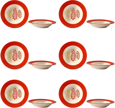 

Caffeine Red Boota Plate(Pack of 12)