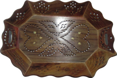 

Evergreen Wooden Handicraft Hand Carved Fancy Beautiful Serving 13 X 9 Inch Tray
