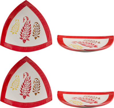 

Caffeine Red Boota Plate(Pack of 4)