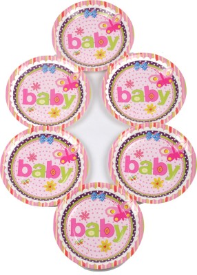 FUNCART Butterfly Baby Theme 9 Inch Quarter Plate(Pack of 6)