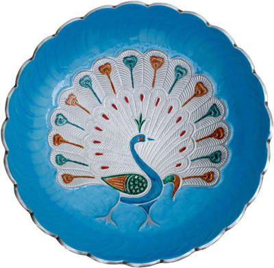 

Craft Art India Aluminium Round Shape Royal Blue Fruit Bowl With Peacock Design Engraved Tray