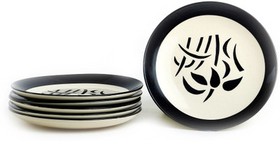 

Caffeine Handmade Round Elegant Black Pattern Plate Set(Pack of 6)