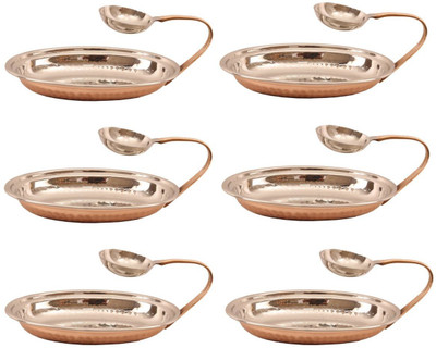 

IndianArtVilla Set of 6 Steel Copper Platter with Attach Bowl Plate Set(Pack of 6)