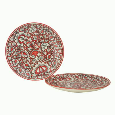 

Sunshine Dinner Plates With Mughal Pattern 10 Inches In Royal Red Colour Plate Set(2 Units)