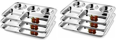 King Traders TULSI -Stainless Steel Five Compartment Dinner Plate/Mess Plate/Party Plate/Snack Plate/Gurudwara Plate-37 cm Set of 6 pcs Dinner Set(Stainless Steel) available at flipkart for Rs.1285