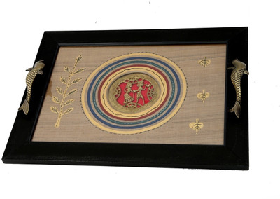 

Indikala Silk Handpainted and Dhokra Work with Dolphin Shaped Handles Tray