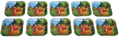 

Indigo Creatives Birthday Party Picnic Disposable Snacks Square With Kids Logos Plate Set(10 Units)