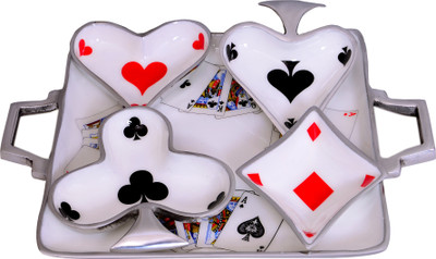 

Purpledip Purpledip Serving Tray In Funky Playing Cards Design: 4 Colorful Bowls To Serve Guests In Style; Unique Gift Idea (10586) Tray Set
