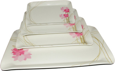 

White Gold Floral Tray Set(Pack of 4)