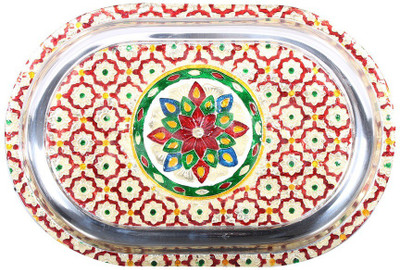 Apkamart Handcrafted Oval Shaped Minakari Serving Tray - 12 Inch- Utility Article and Gift Tray(Tray)