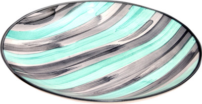 

Earthern Blue Striped Hand Painted Dinner/ Serving Plate