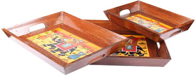 

Apkamart Hand Crafted Traditional Wooden Tray - Set of 3 - For Utility and Gifts Tray Set(Pack of 3)