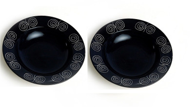 

Caffeine Handmade Black Doodle Print Round Soup Plates (9 inches)( Set of 2 Plate Set(Pack of 2)