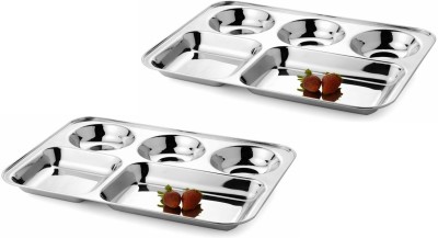 

King Traders TULSI -Stainless Steel Five Compartment Dinner Plate/Mess Plate/Party Plate/Snack Plate/Gurudwara Plate-37 cm Set of 2 pcs Dinner Set(Stainless Steel)