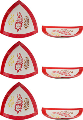 

Caffeine Red Boota Plate(Pack of 6)