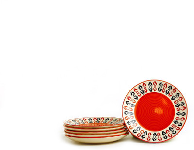 

Caffeine Handmade Orange Block Print Influenced Plate Set(Pack of 6)