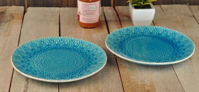 

Buono Casa Eudora Embossed Snacks Plate Set of 2 -Blue Plate Set(Pack of 2)