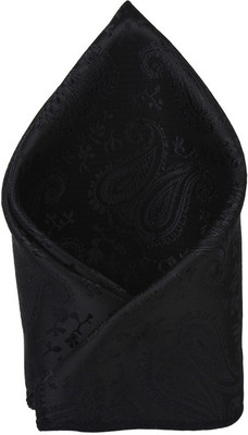 

His Honour Self Design Cotton Pocket Square, Black