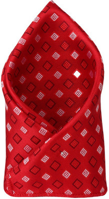 

His Honour Self Design Cotton Pocket Square, Red