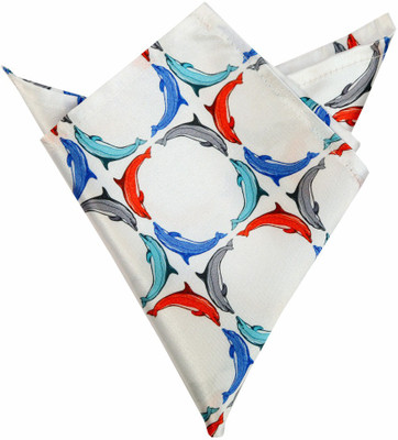 

Blacksmithh Multi Dolphins Printed Design Animal Print Satin Pocket Square, Multicolor;white