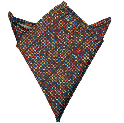 

Blacksmithh Geometric Print Satin Pocket Square, Brown