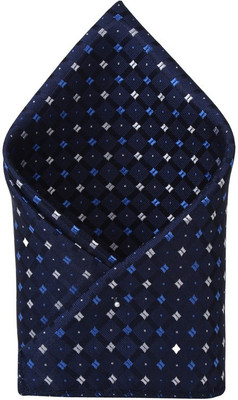 

His Honour Self Design Cotton Pocket Square, Navy blue