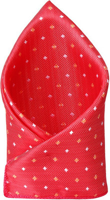 

His Honour Self Design Cotton Pocket Square, Carrot red