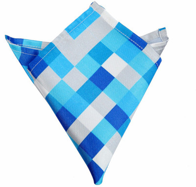 

Blacksmithh Water Blue Checks Printed Design Checkered Satin Pocket Square