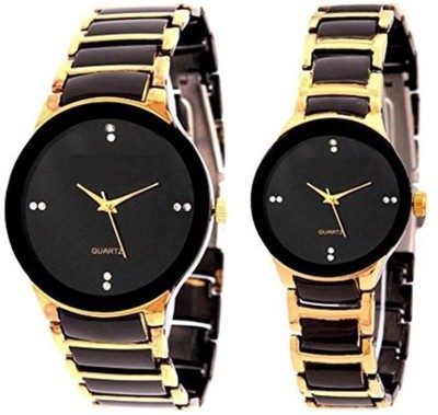 Rokcy Analog Pair Analog R Shape Black-Golden Watch(Black)   Watches  (Rokcy)