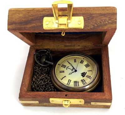 Artshai Nautical Ship Design With Wooden Box 2048 Anique Look Brass Pocket Watch Chain   Watches  (Artshai)