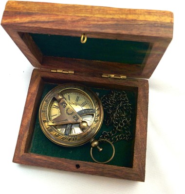 Artshai Sundial Design With Sheesham Box 2075 Anique Look Brass Pocket Watch Chain   Watches  (Artshai)