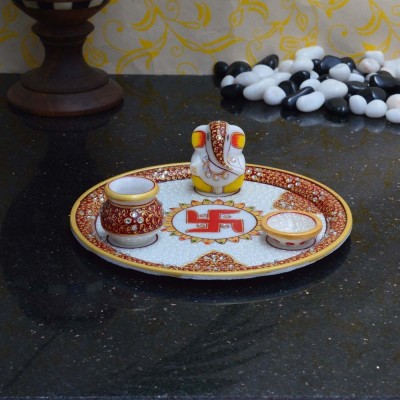 

eCraftIndia Designer Marble with Swastik Marble(4 Pieces, Multicolor)