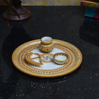 

eCraftIndia Golden Royal with Swastik Marble(1 Pieces, White, Gold)