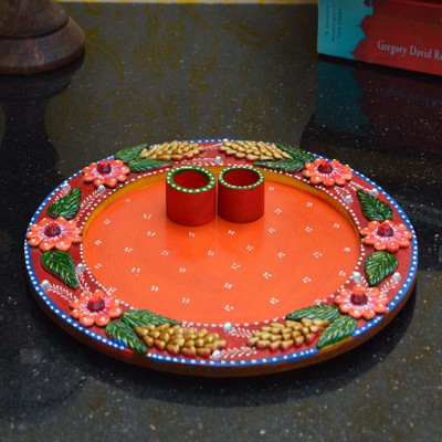 

eCraftIndia Pleasing Floral Ceramic, Wooden(1 Pieces, Orange, Green, Pink, Gold)