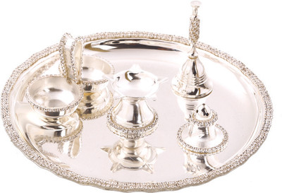 

Ojas Diamond Pooja SetS - Small Silver Plated(5 Pieces, Silver)