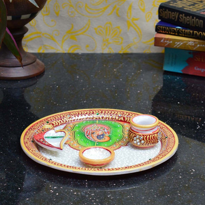 

eCraftIndia Lord Ganesha, Diya and Holy Pot Marble(1 Pieces, Red, White, Green)