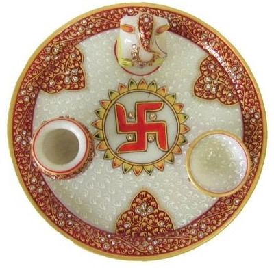 

Traditional Rajasthan Hand Painted Marble(4 Pieces, Red)