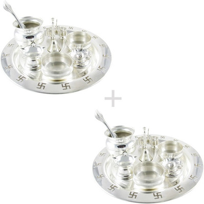 GoldGiftIdeas 9 Inch New Swastik Combo of Two Silver Plated(18 Pieces, Silver)