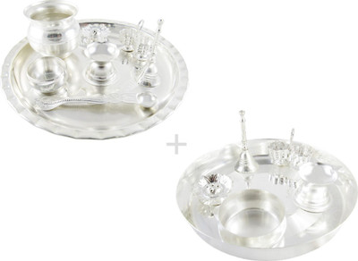 

GoldGiftIdeas 8 Inch Kalash + 7PS Combo of Two Silver Plated(14 Pieces, Silver)