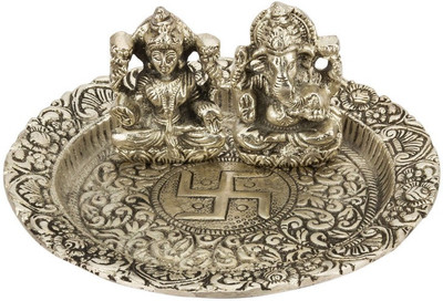 

Om Namo Namah Lakshmi Ganesh Pooja Thali in Oxidised Silver Silver Plated(1 Pieces, Silver)