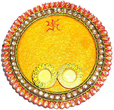 

Traditional Rajasthan Designer Round shape Ceramic, Wooden(3 Pieces, Multicolor)