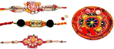 

Indigo Creatives Minakari Rakhi Thali Micky, Single Diamond, Ganesh Steel(4 Pieces, Multicolor)
