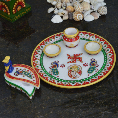 

eCraftIndia Lord Ganesha and Mayur Chopra Marble(5 Pieces, Multicolor)