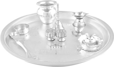 

Shreeng Silver Plated GL Fancy 11 inchi Pooja Set 8 Pcs. ( 28cmx28cmx7cm) Stainless Steel(8 Pieces, Silver)
