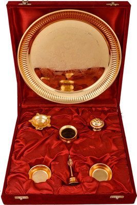 

Shreeng Gold Plated Elegant Laxmi Ganesh Pooja Thali Set. Stainless Steel Pooja & Thali Set(Silver)